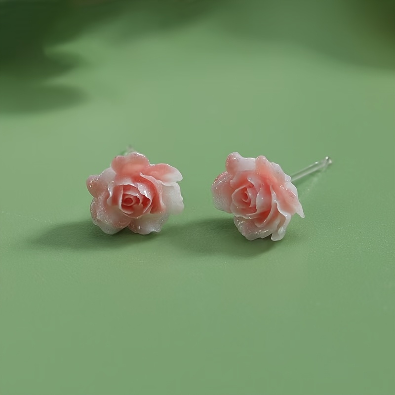 Luminous Rose Flower Ear Clip Resin Earrings